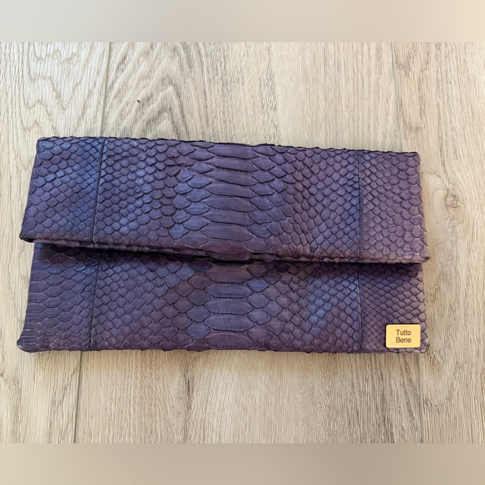 Purple Snake-Embossed Foldover Clutch